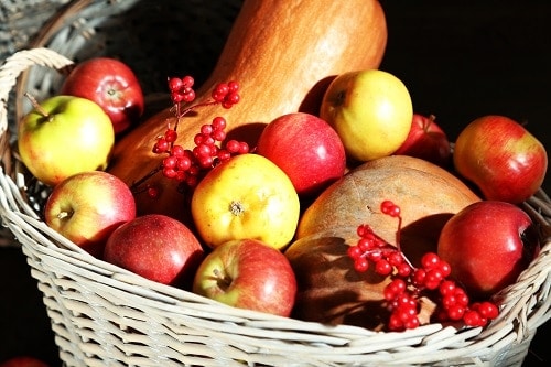 Juicy apples and pumpkins close-up