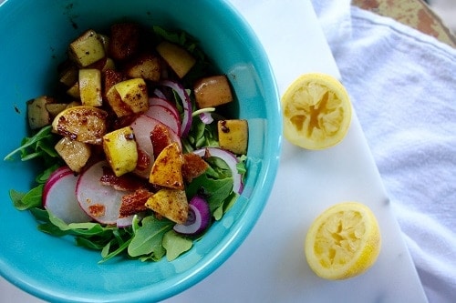 Bacon Arugula Salad with Spiced Apple Chunks