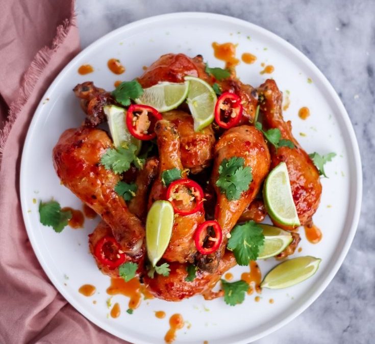 Chicken Drumsticks with Sticky Lychee Glaze