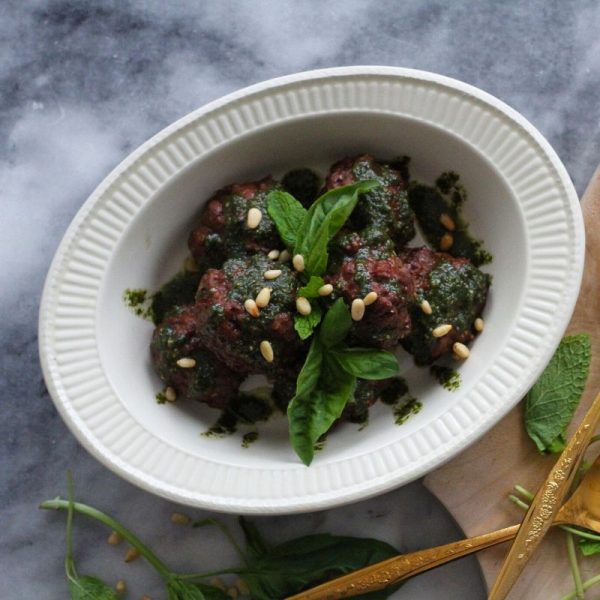ITALIAN MEATBALLS WITH BASIL-MINT PESTO – Square ITALIAN MEATBALLS WITH BASIL-MINT PESTO - Square