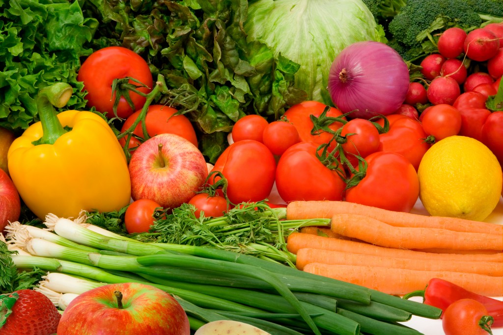 This is a close-up of vegetables and fruits.