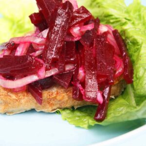 chicken burger with pickled beets