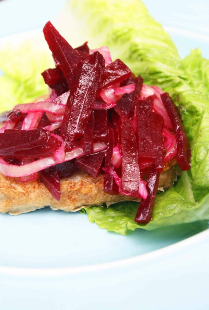 chicken burger with pickled beets